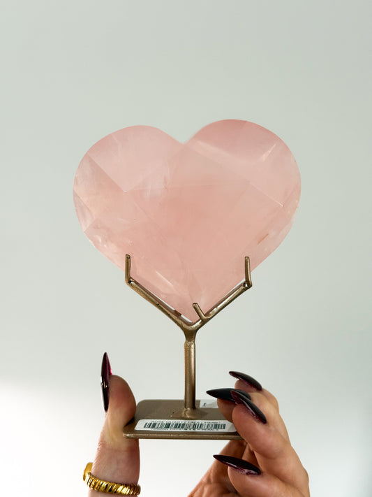 Faceted Rose Quartz Heart & Stand