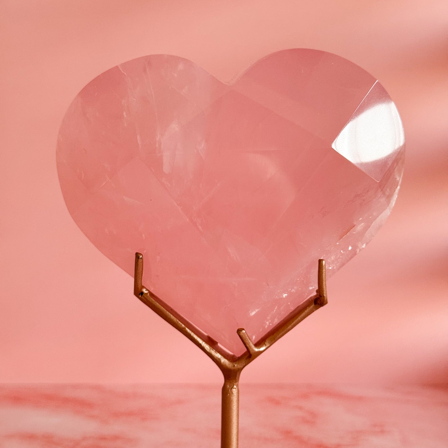Faceted Rose Quartz Heart & Stand