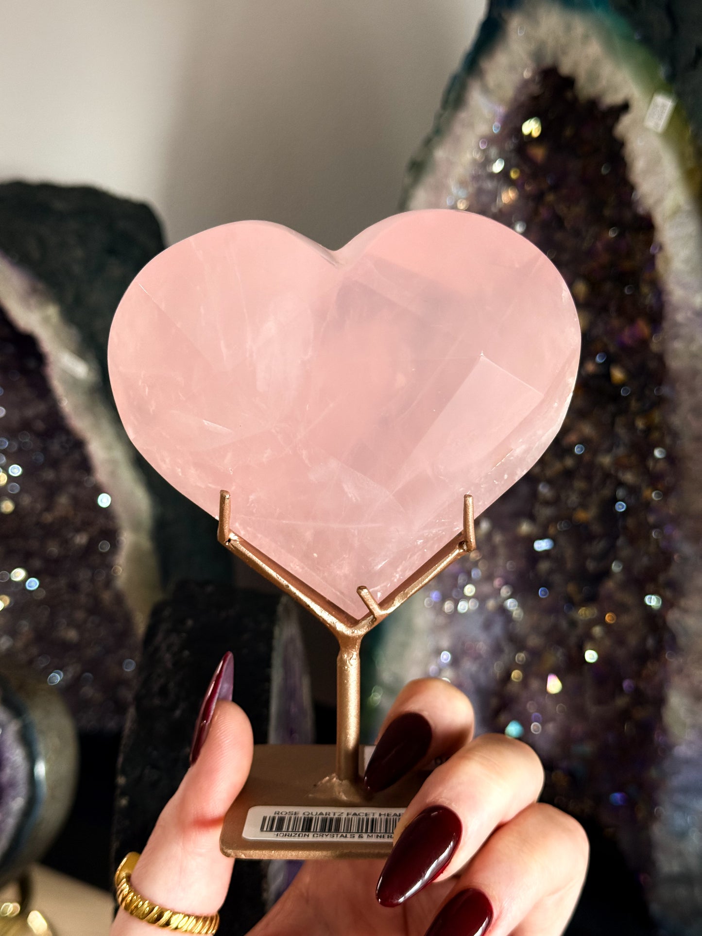 Faceted Rose Quartz Heart & Stand